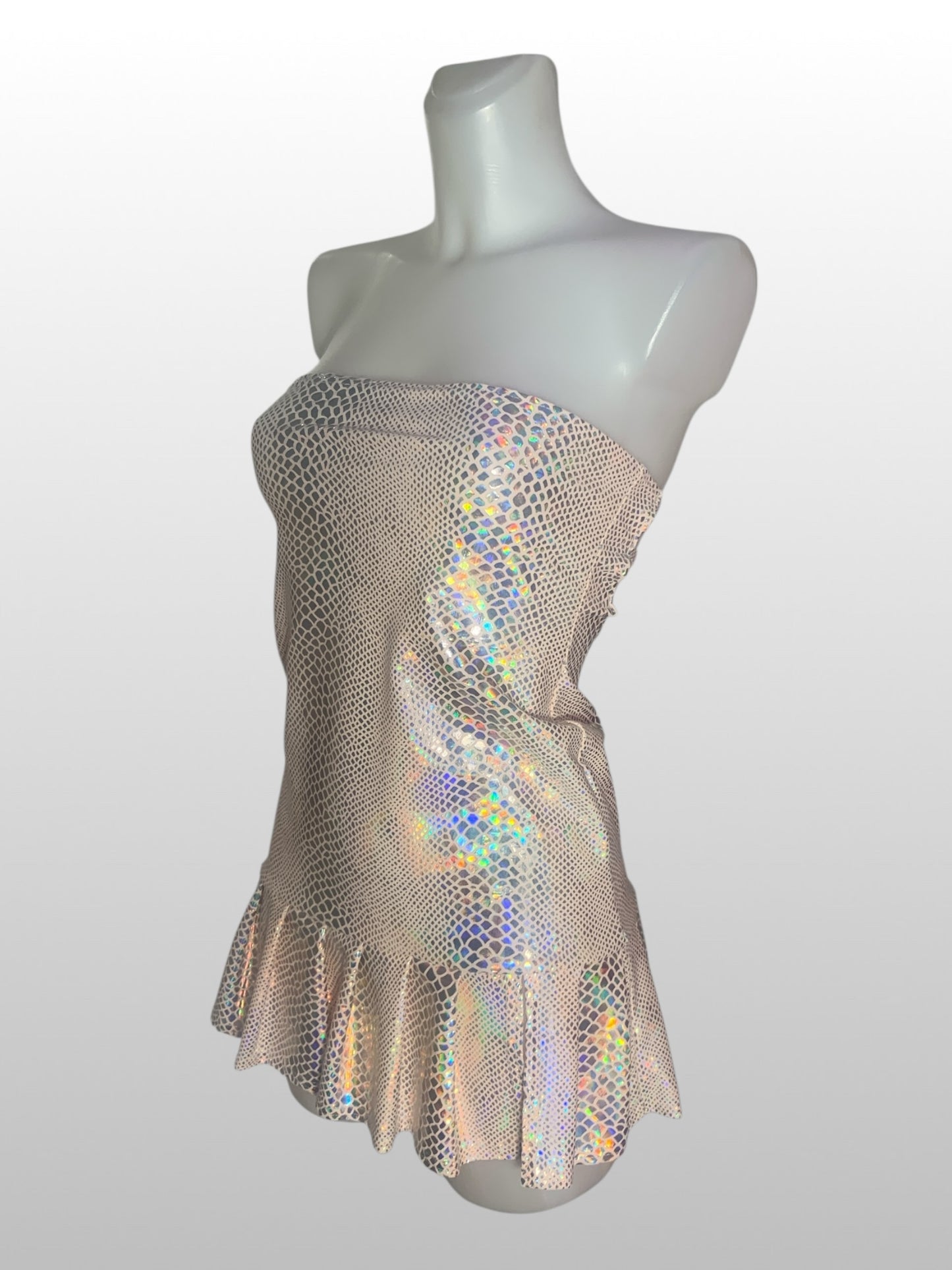 Angry Dollz - Slangenprint tube mini jurk - Champagne kleur