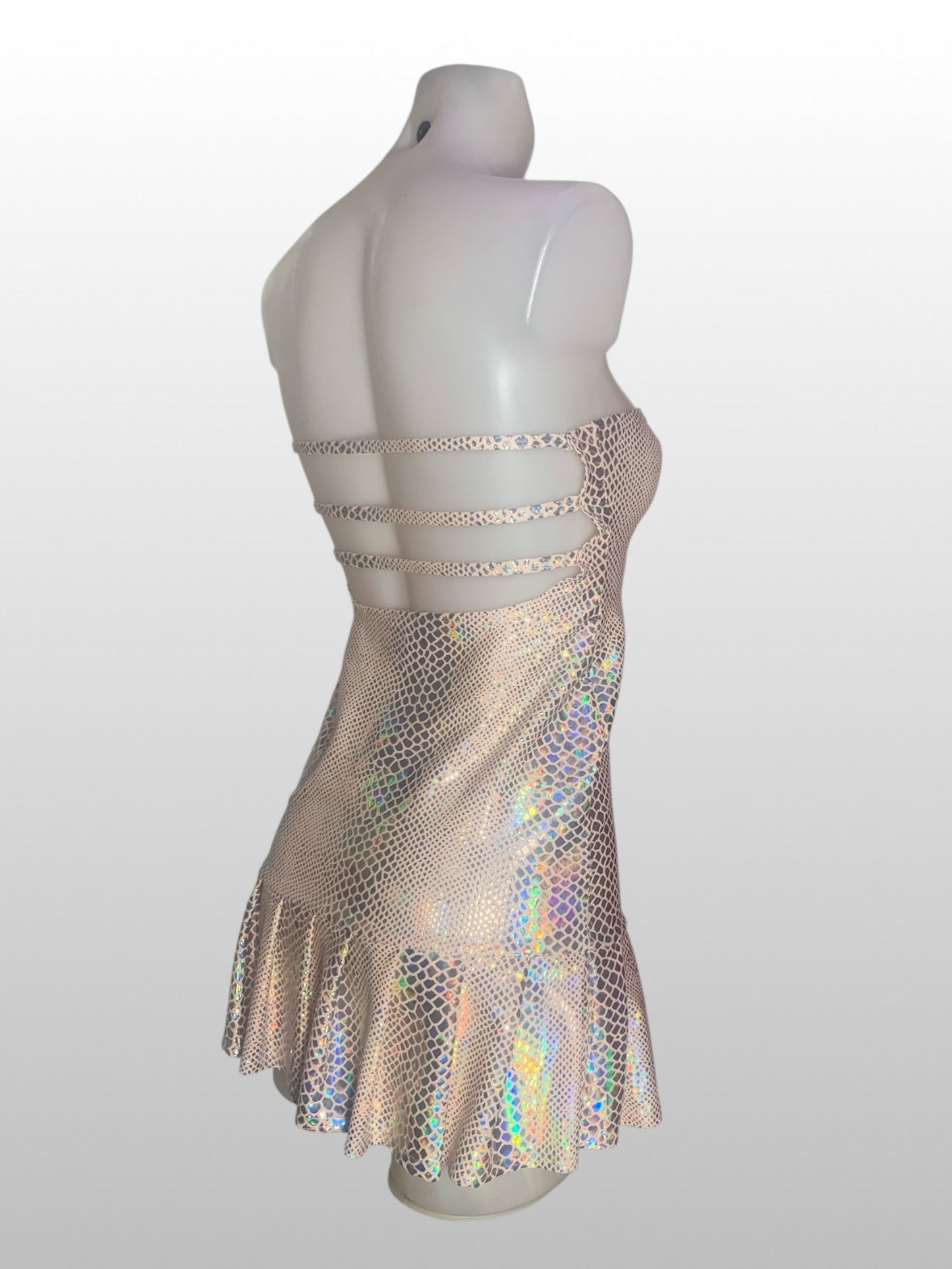 Angry Dollz - Slangenprint tube mini jurk - Champagne kleur