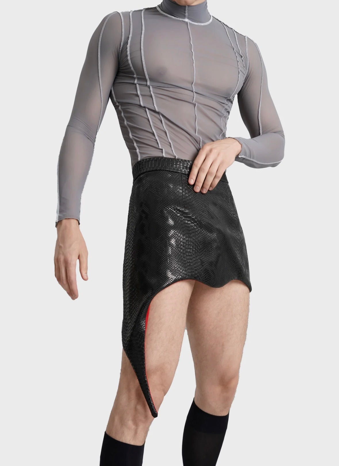 leren a symmetrische slangenprint rok