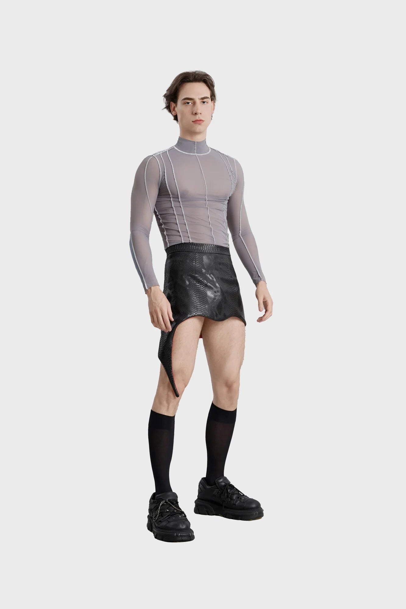leren a symmetrische slangenprint rok