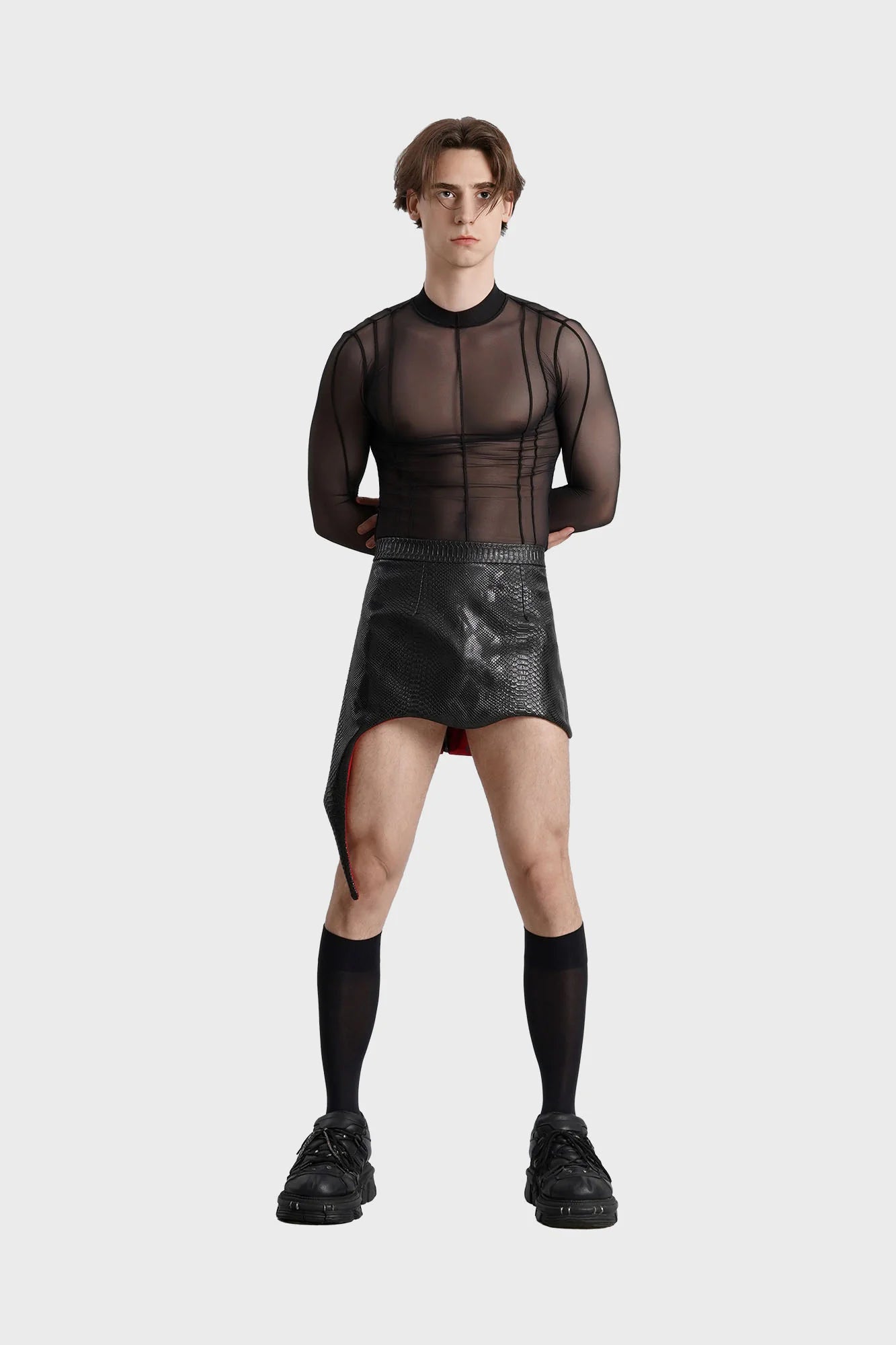 leren a symmetrische slangenprint rok