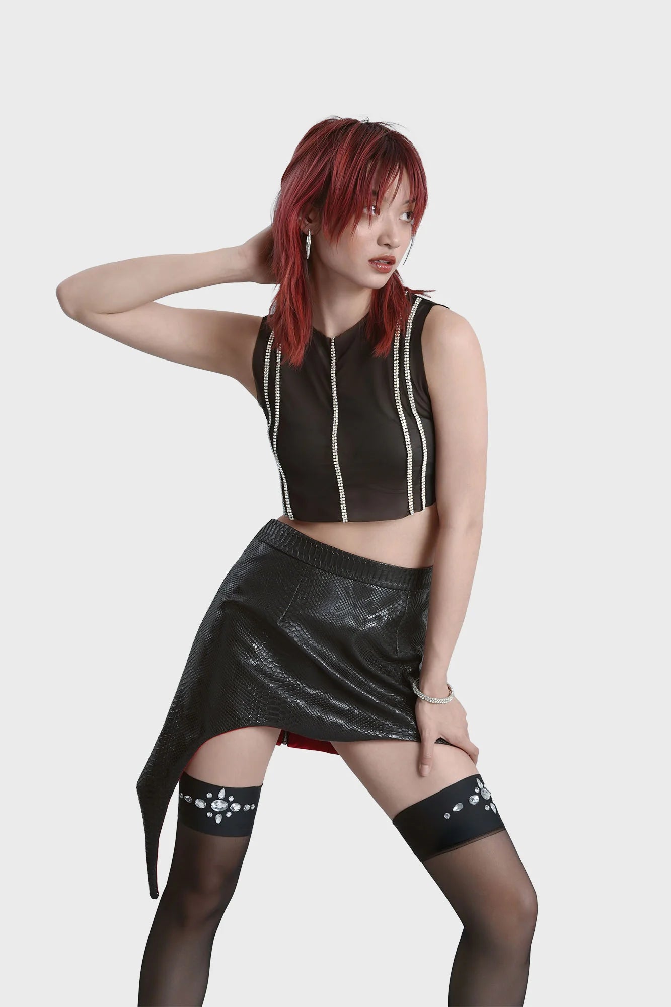 leren a symmetrische slangenprint rok