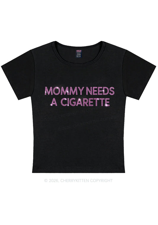 Cherry Kitten - Mommy needs a cigarette - Zwart met roze rhinestones