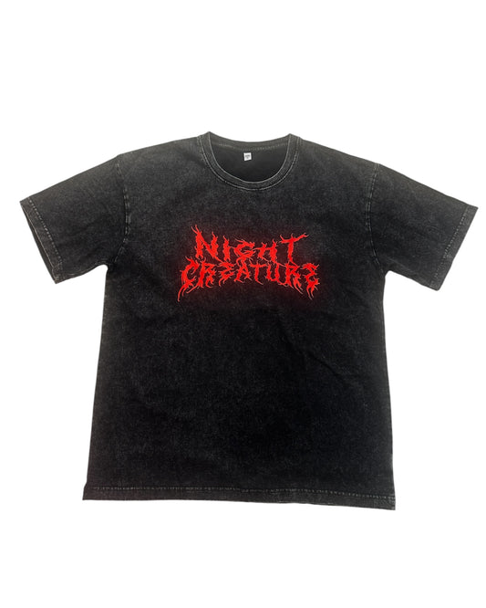 T-shirt met rave letters night creature in rood