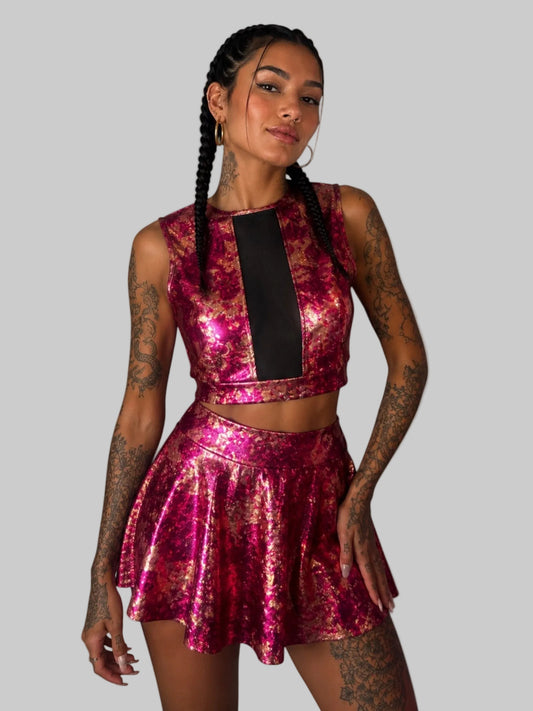 Claudia Vitali - Holografische top en rok - Roze en goud