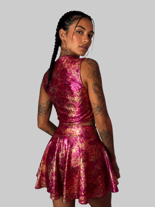 Claudia Vitali - Holografische top en rok - Roze en goud