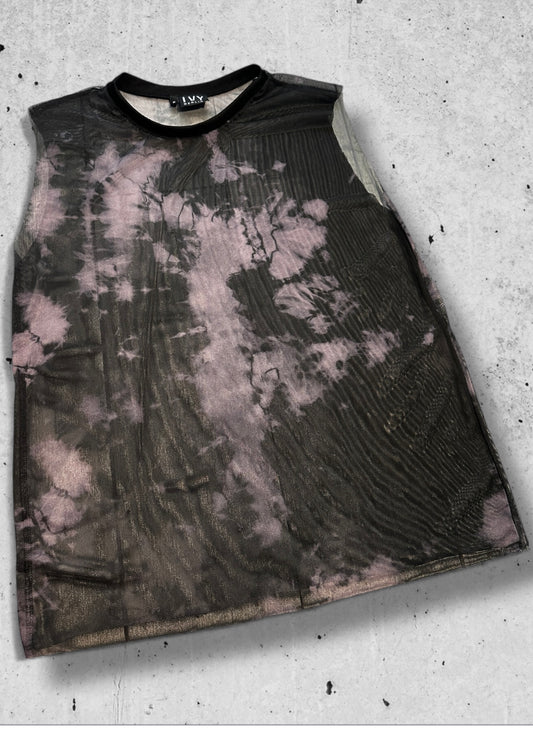 mesh tank top met paars witte tie dye print