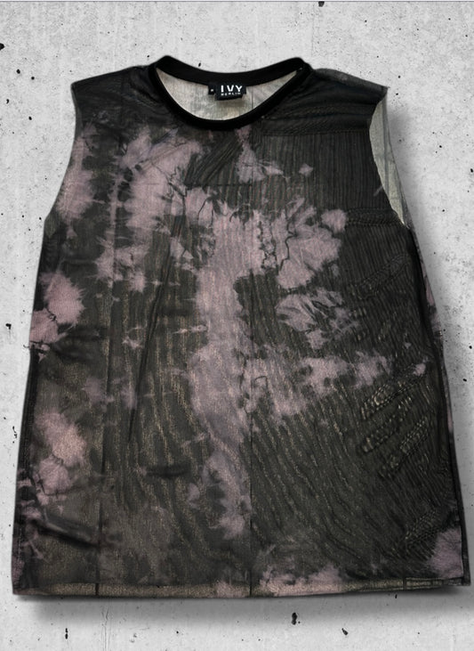 mesh tank top met paars witte tie dye print