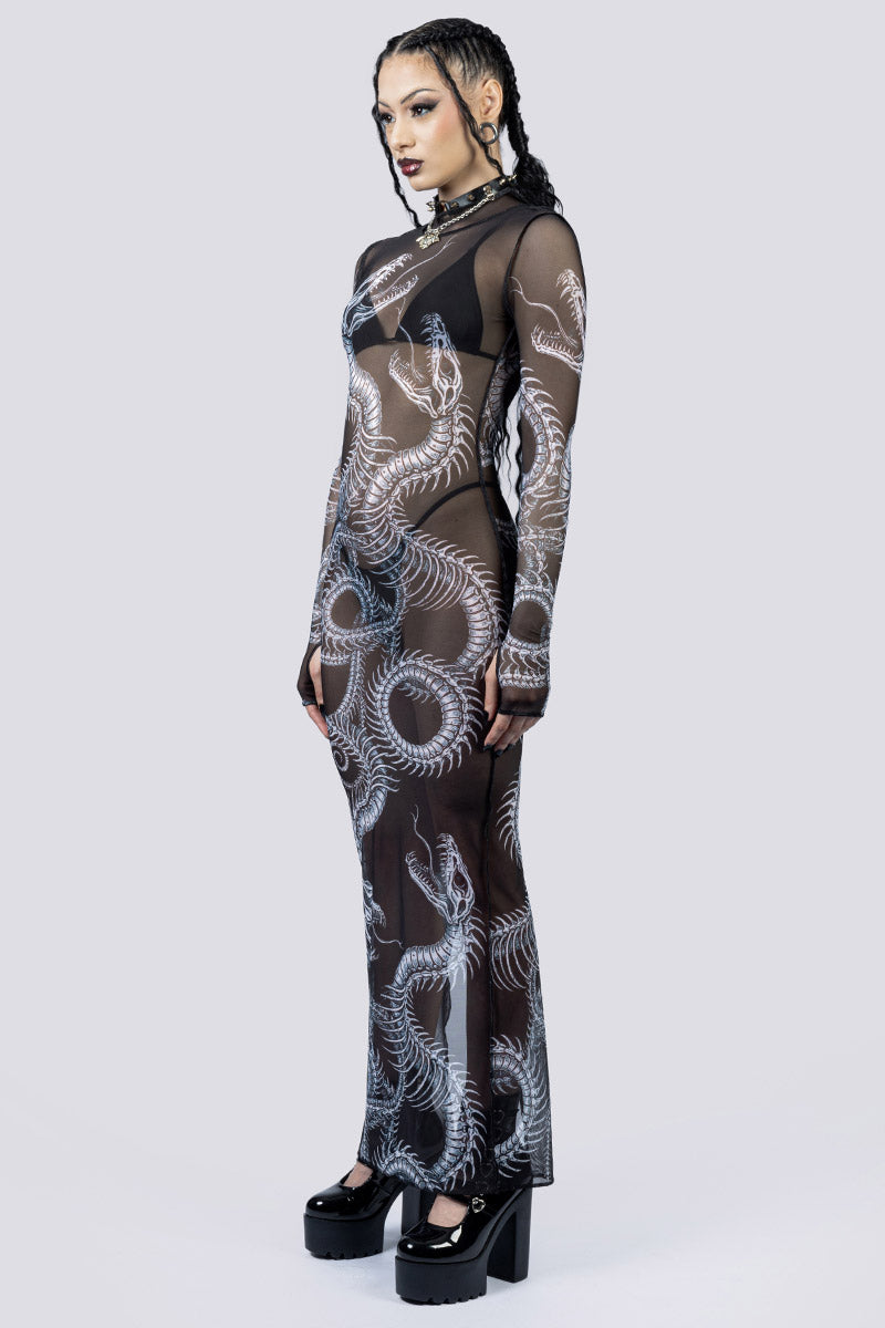 Devil Walking - Phantom sheer serpent dress - Zwart
