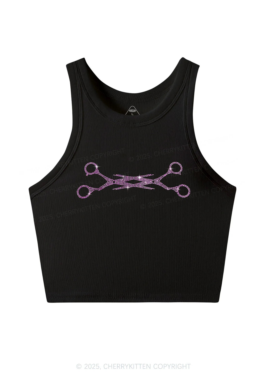pink rhinestone scissores crop tank top
