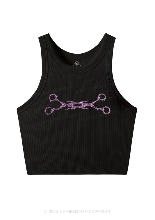 pink rhinestone scissores crop tank top