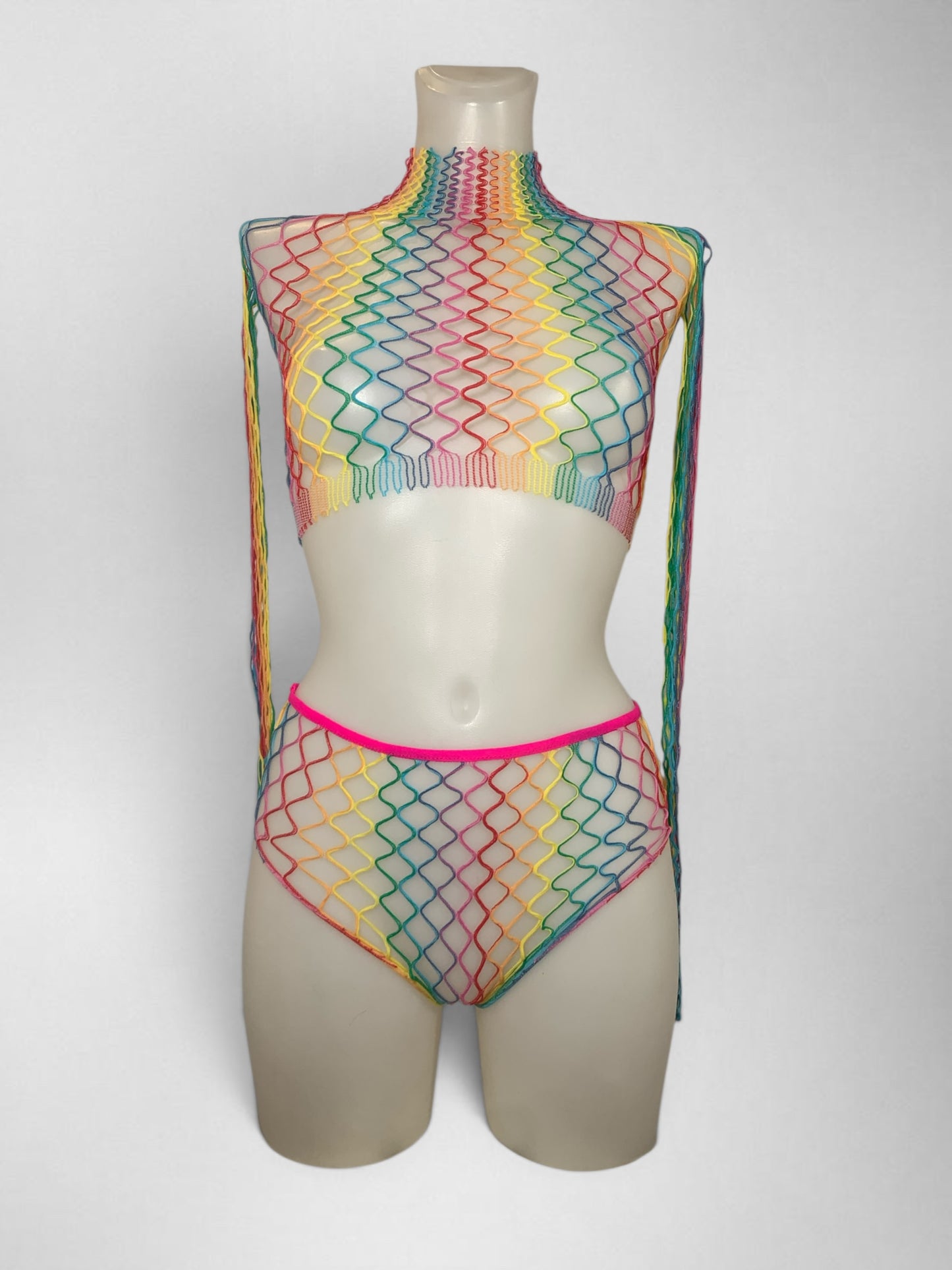 regenboog fishnet top set