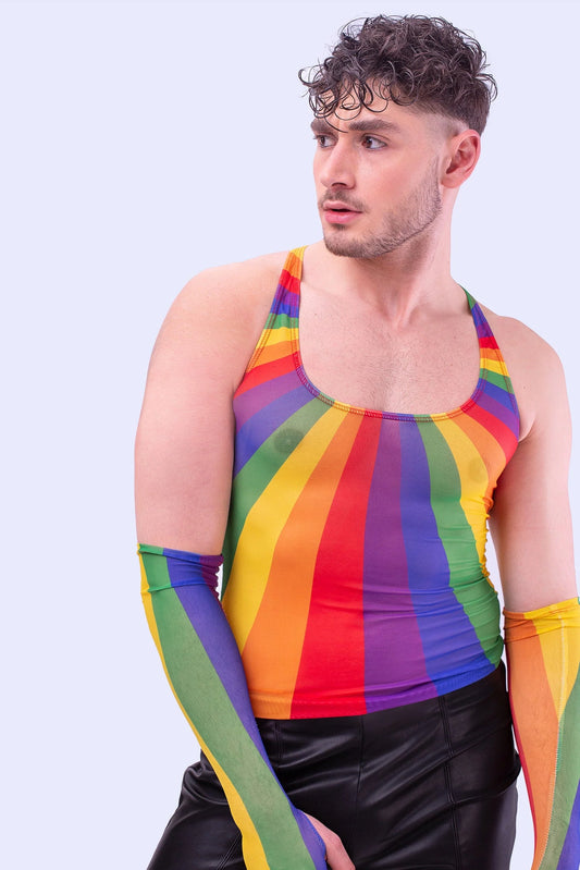 Badinka - Regenboog mesh top met mouwen