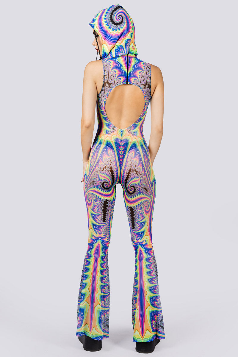 Rave Outfit Psychedelica Mesh Cut Out Jumpsuit Back Full View