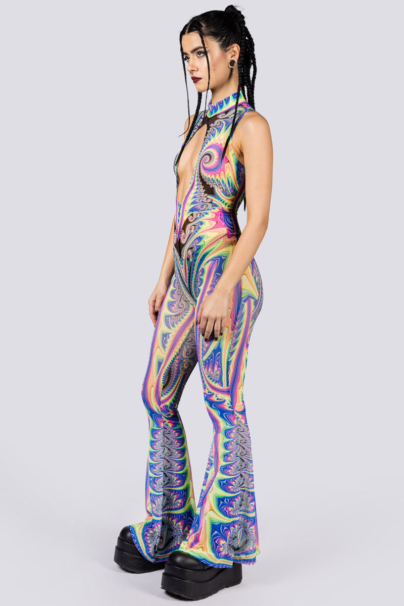 Rave Outfit Psychedelica Mesh Cut Out Jumpsuit Left Side View