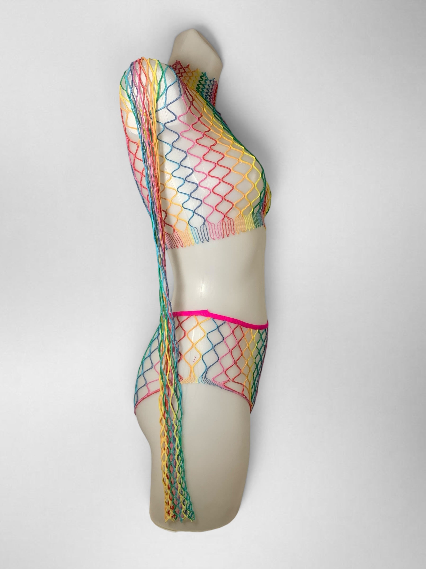 regenboog fishnet top set