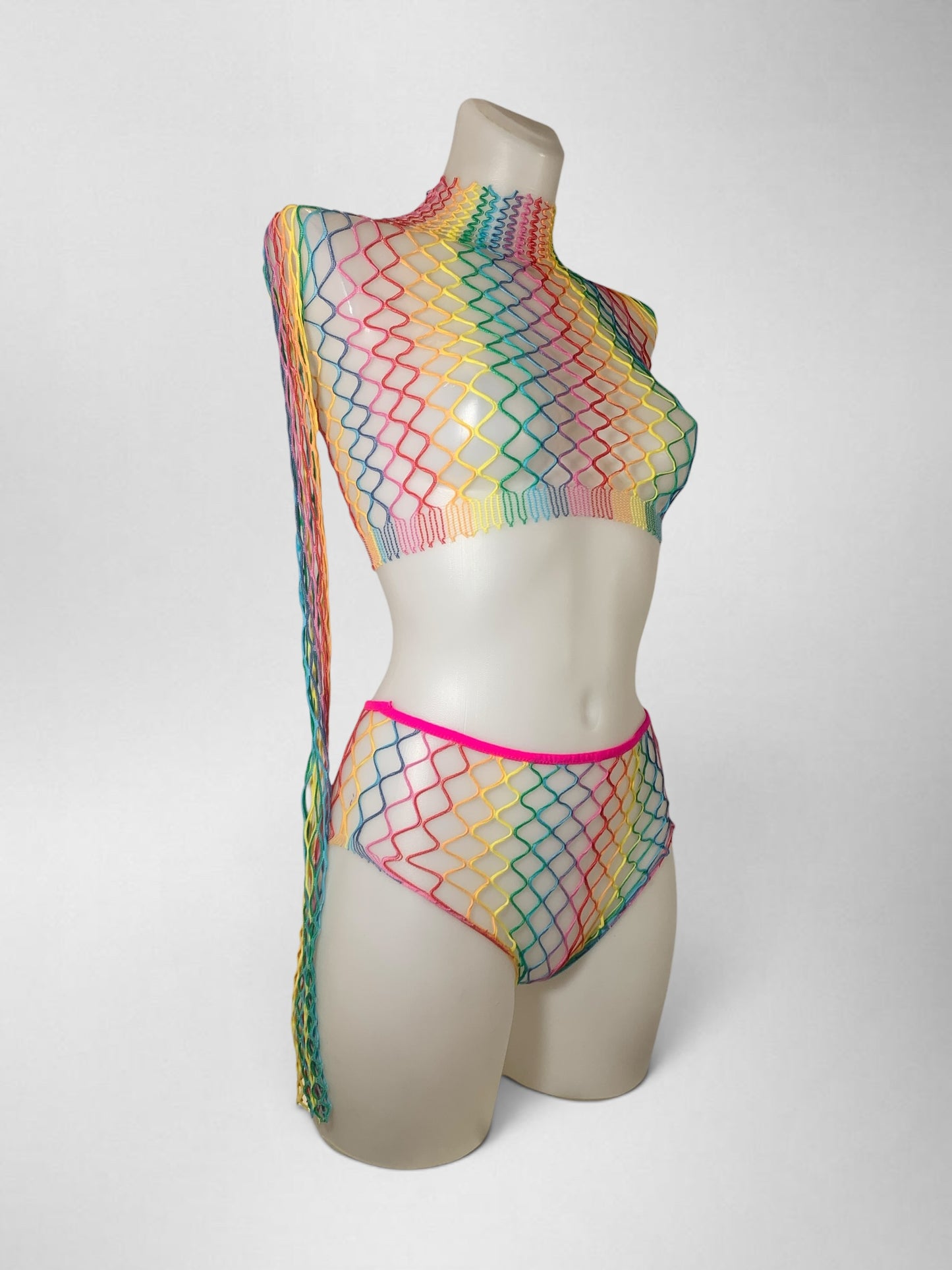 regenboog fishnet top set