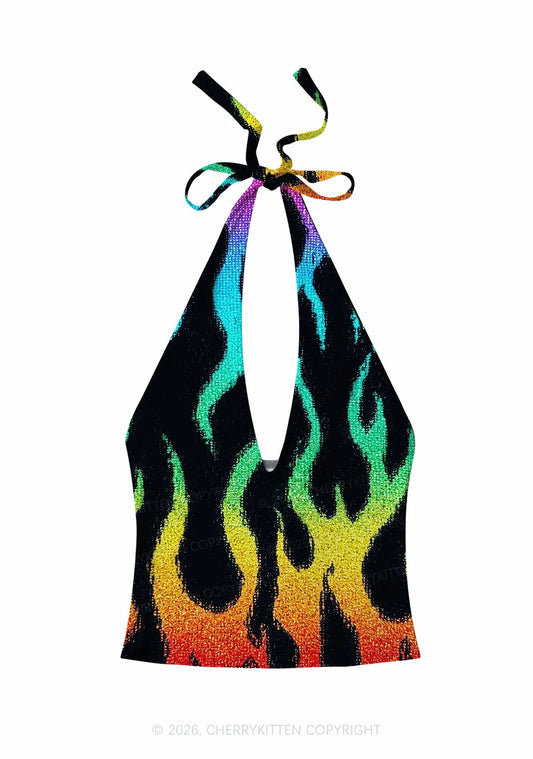 regenboog vlammen halter top