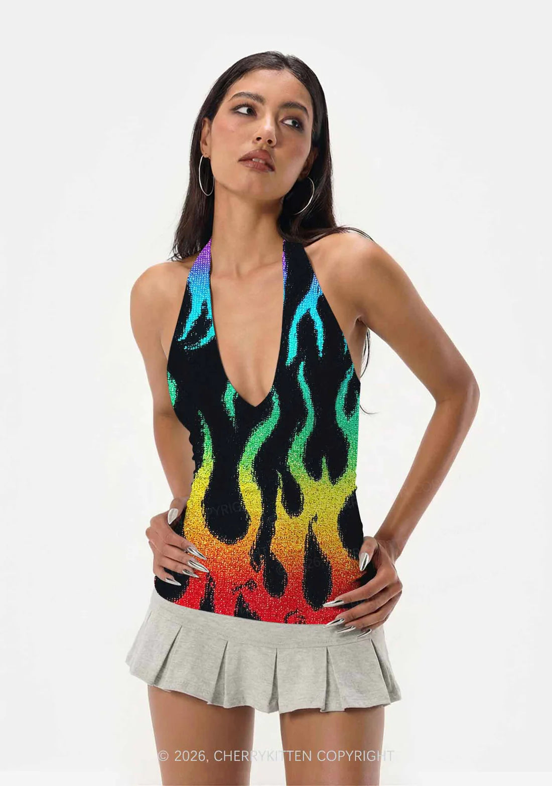 regenboog vlammen halter top
