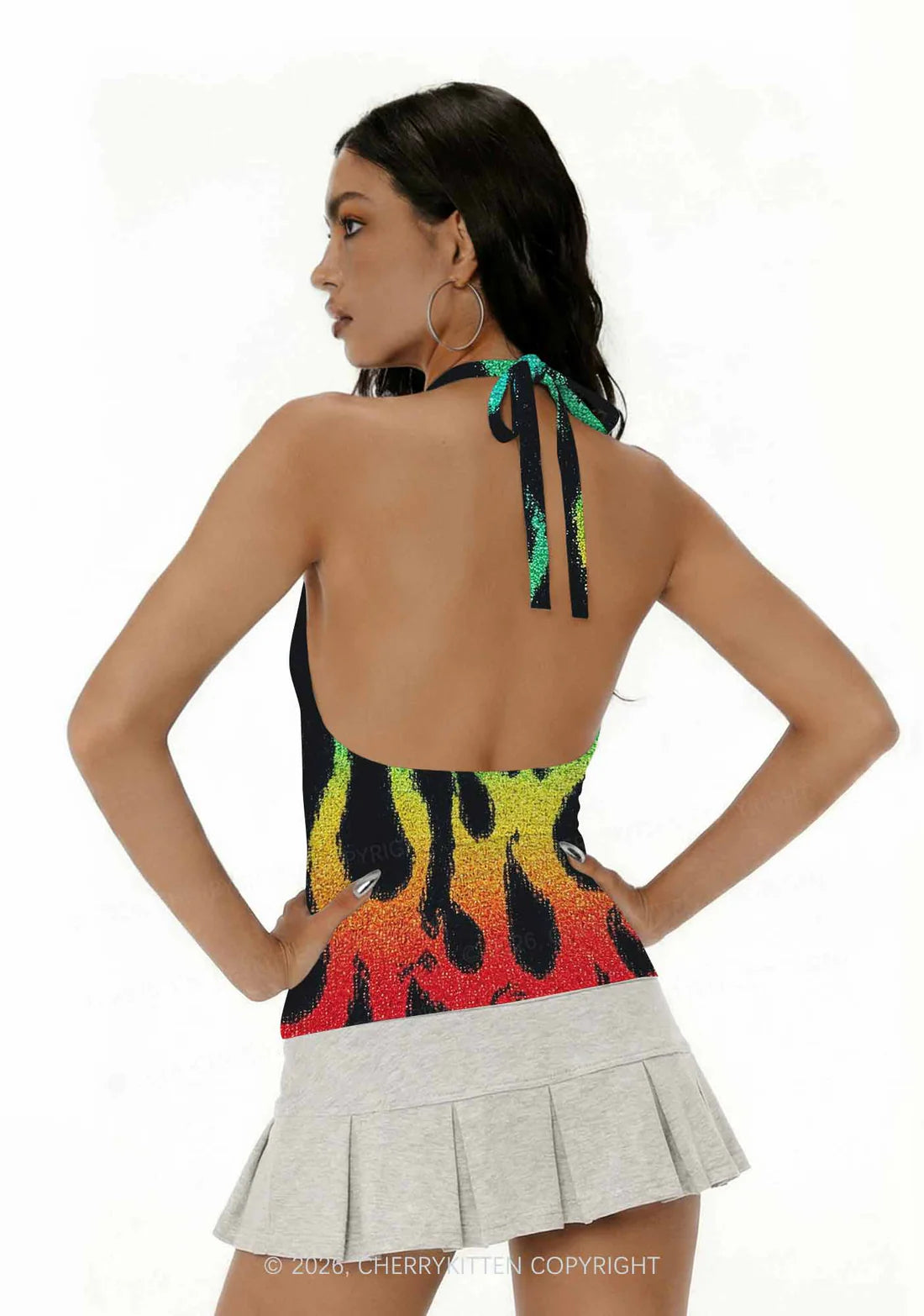 regenboog vlammen halter top