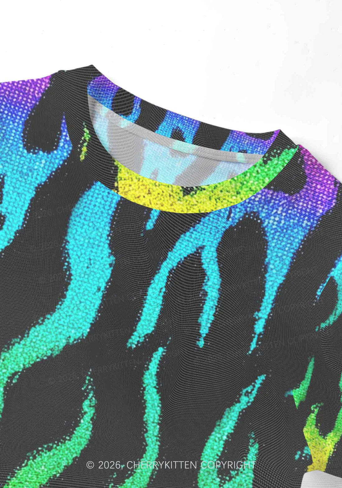 mesh regenboog vlammen crop top