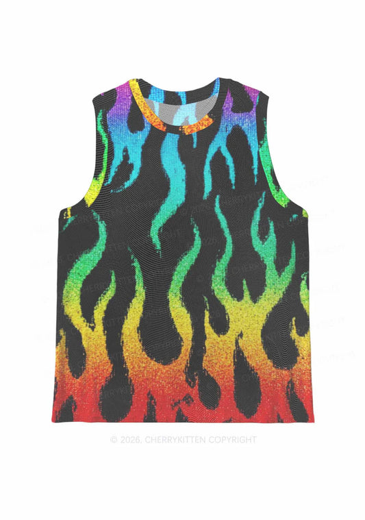 mesh tank top met regenboog vlammen