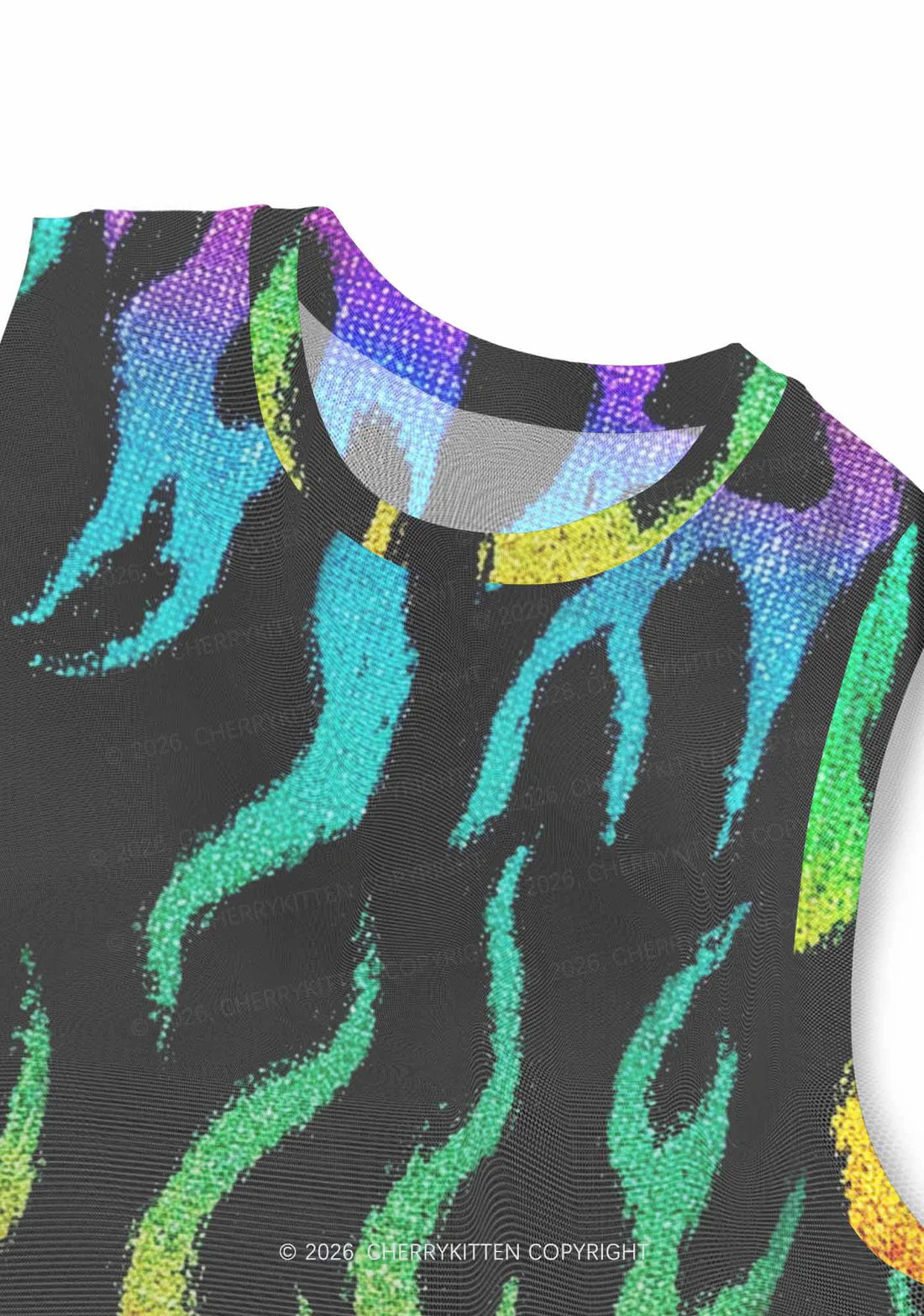 mesh tank top met regenboog vlammen