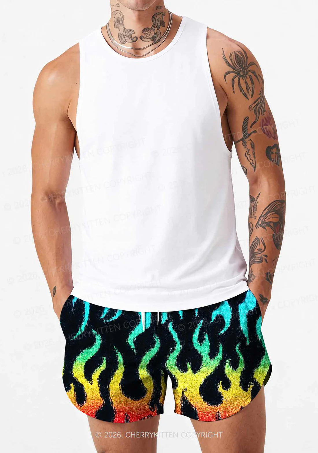 Cherry Kitten - Vlammen shorts - Regenboog