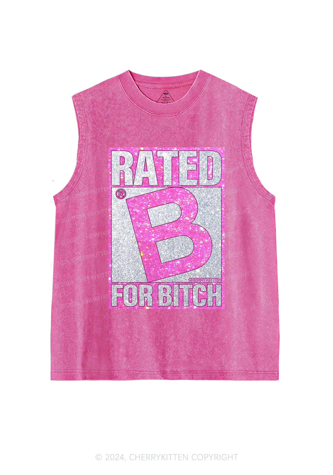 roze tank top met de tekst rated B for Bitch