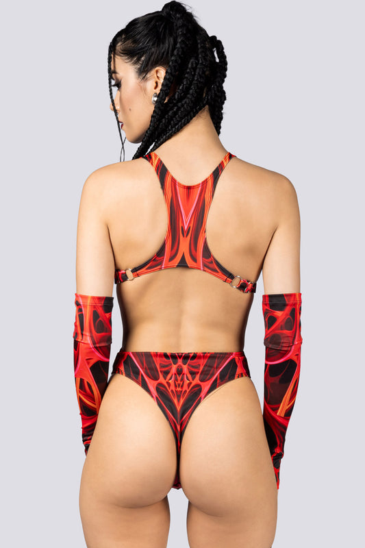 red dimension high cut bodysuit 