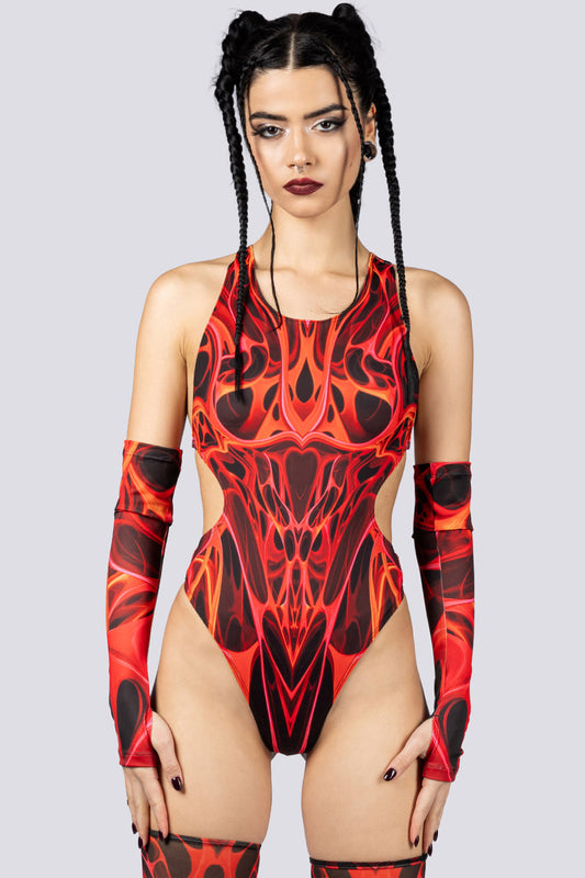 red dimension high cut bodysuit 