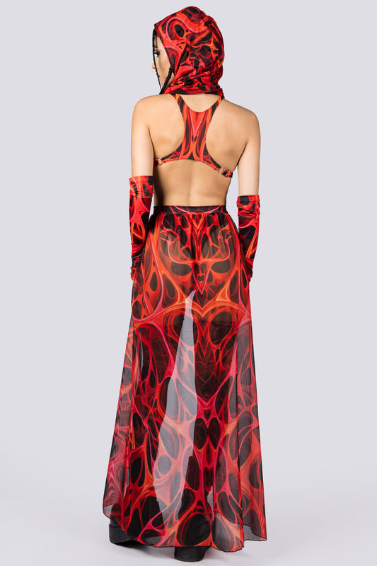 Devil Walking - Red Dimension mesh rok - Rood