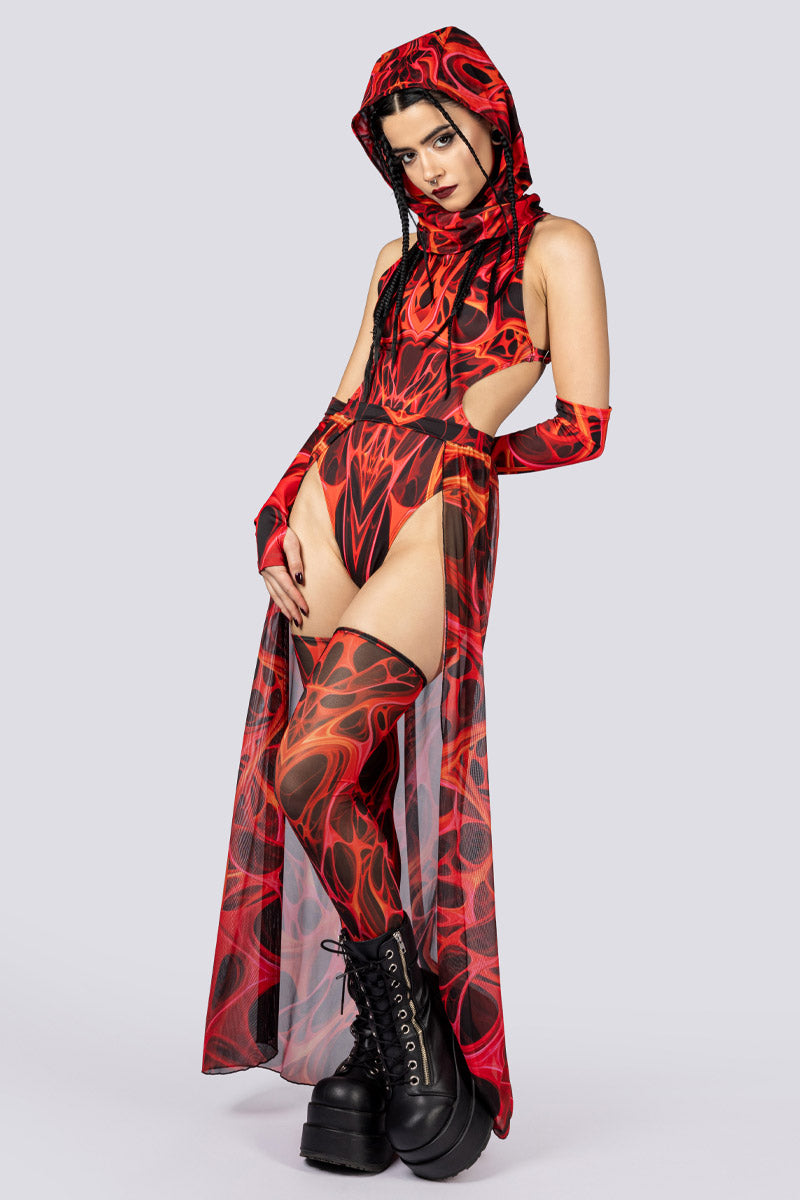Devil Walking - Red Dimension mesh rok - Rood