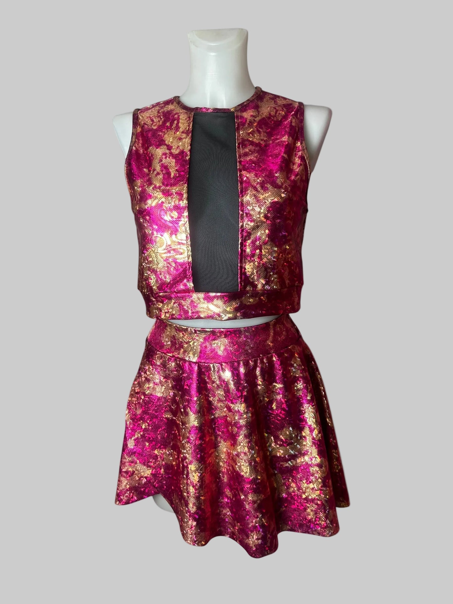 Claudia Vitali - Holografische top en rok - Roze en goud