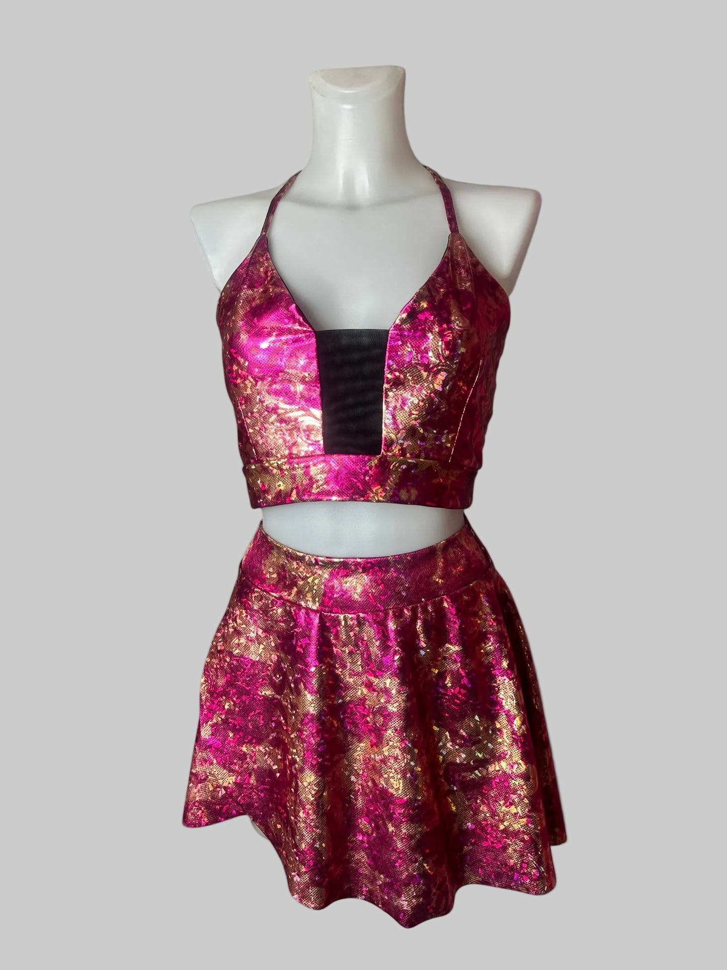 Claudia Vitali - Holografische top en rok - Roze en goud