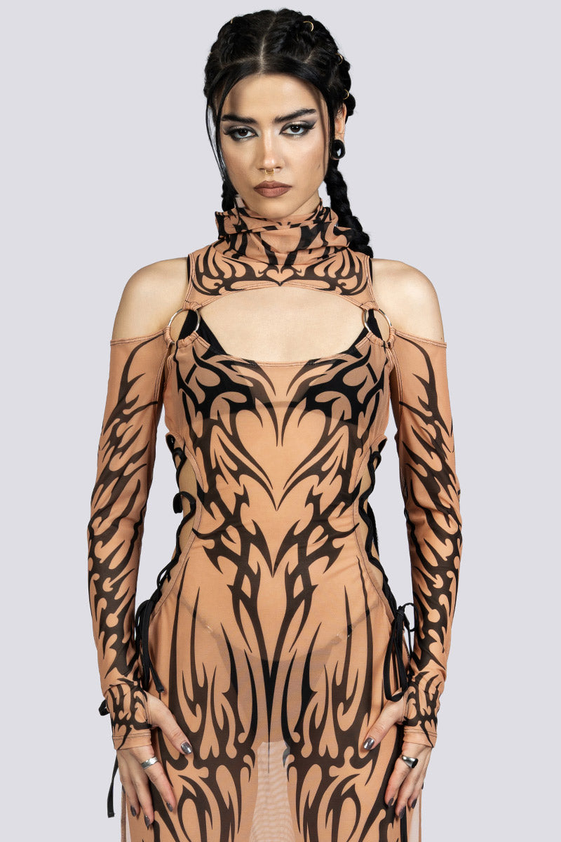 Devil Walking - Sandstorm lace up maxi dress