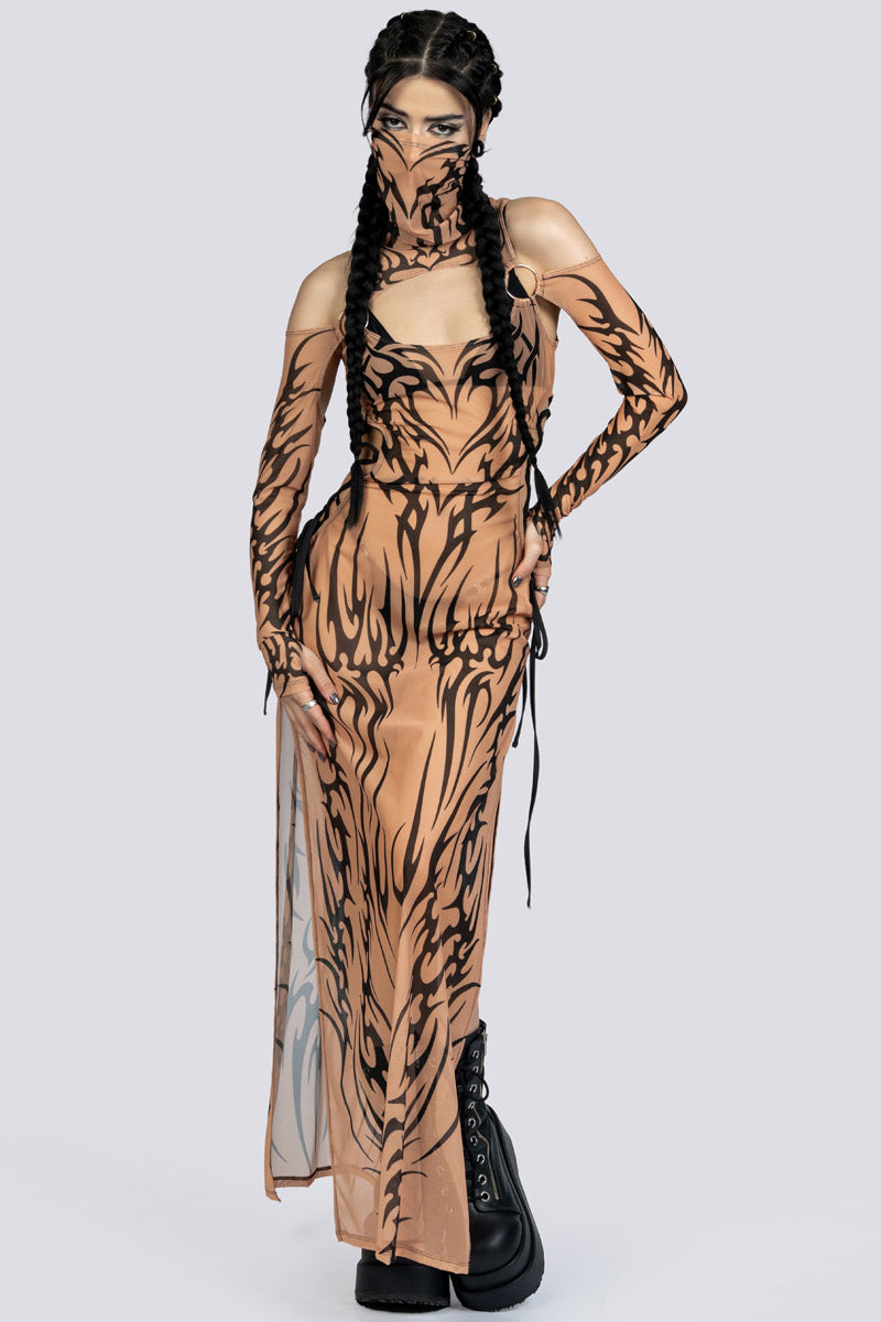 Devil Walking - Sandstorm lace up maxi dress