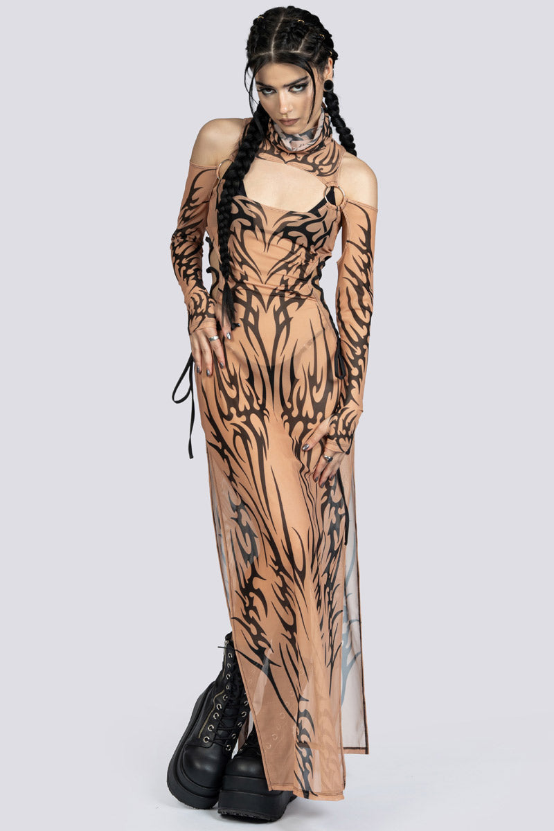 Devil Walking - Sandstorm lace up maxi dress
