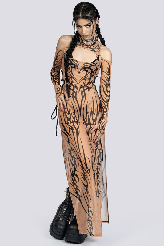 Devil Walking - Sandstorm lace up maxi dress