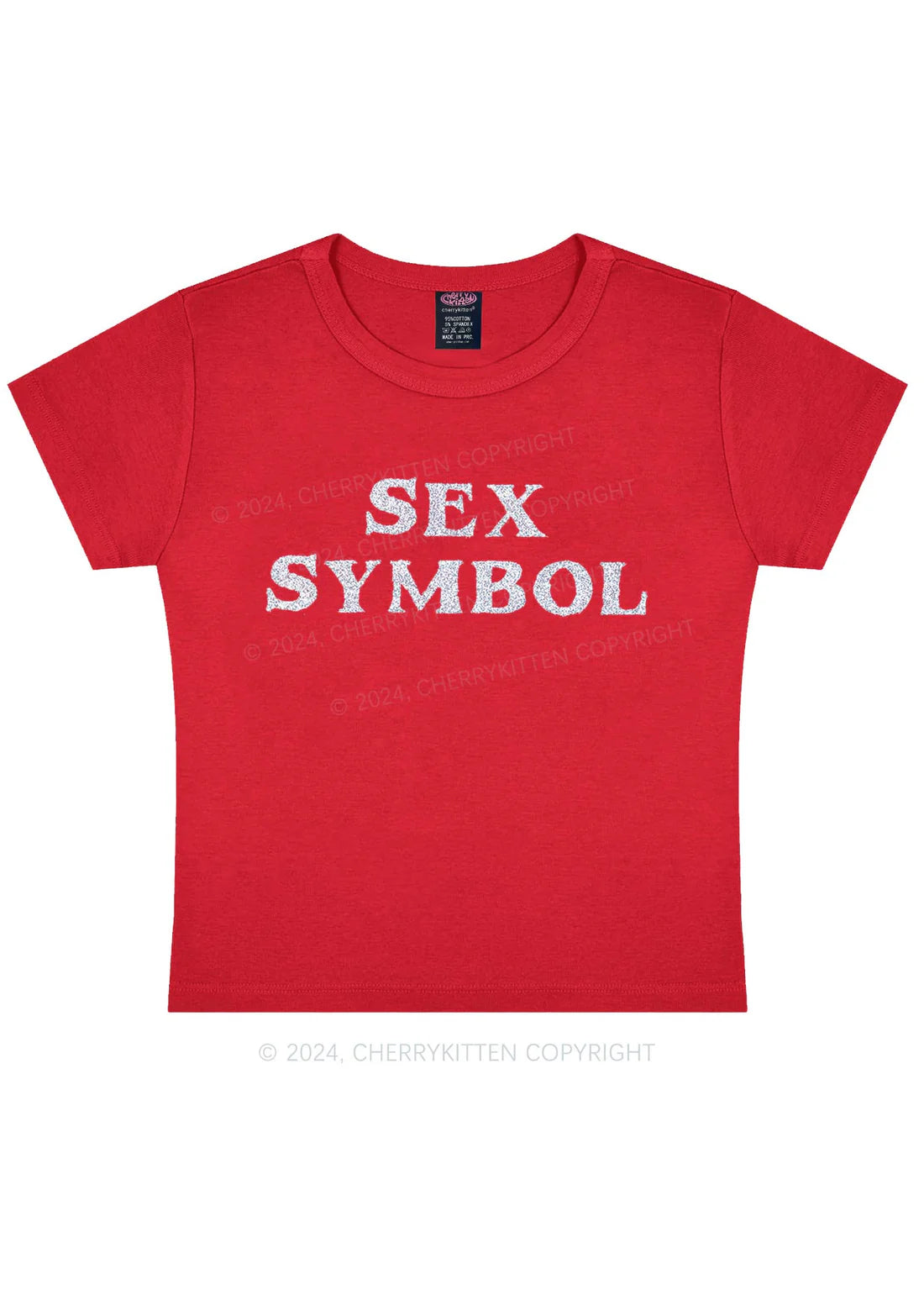 rode cropped tee met sex symbol letters