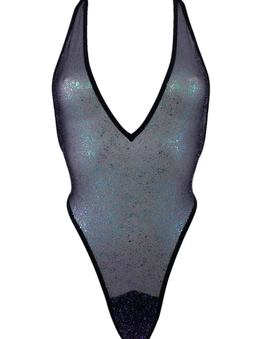mesh holografisch zwarte bodysuit 