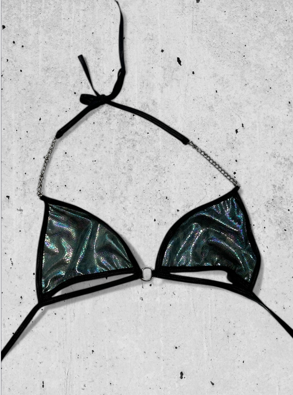 groene holografische slangenprint bikini met underboob