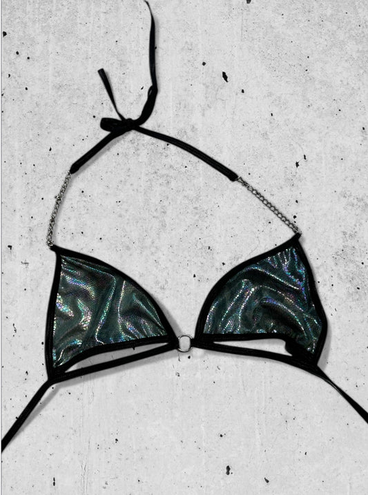groene holografische slangenprint bikini met underboob