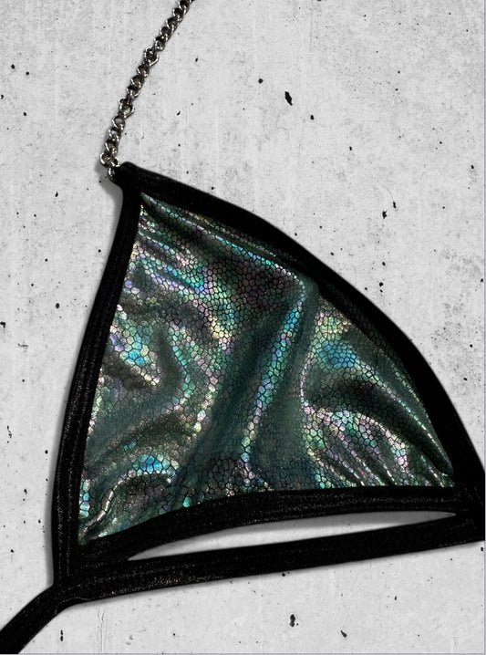 groene holografische slangenprint bikini met underboob