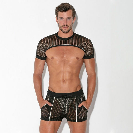 man met crochet sleeve top, ravewear