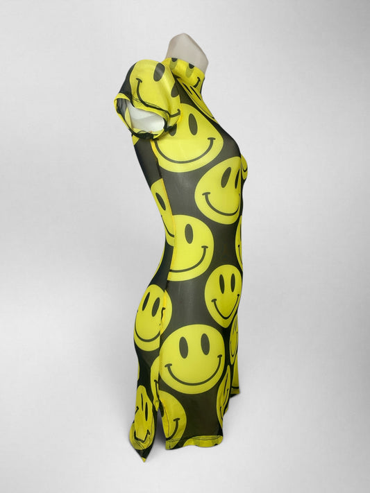 Kalu Ibiza - Acid smiley dress - Zwart en geel