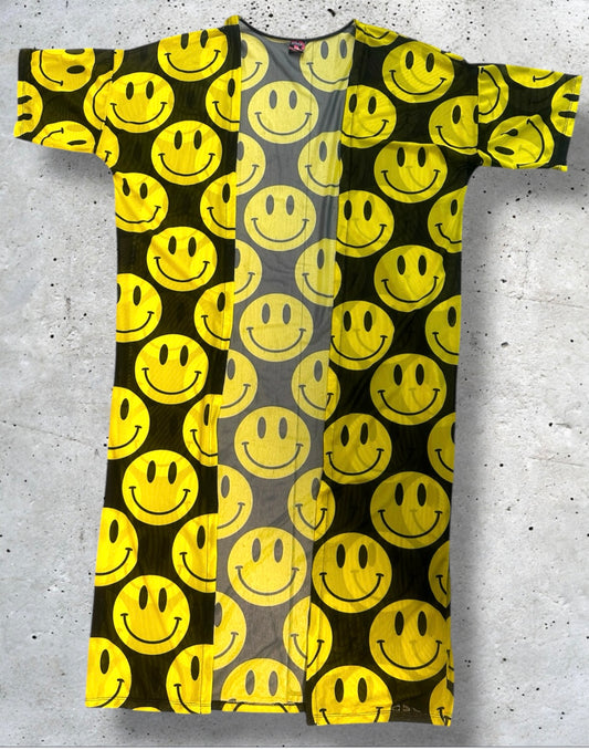 transparante zwarte kimono met gele smileys