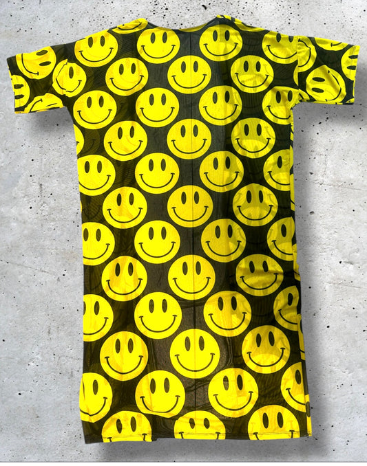 transparante zwarte kimono met gele smileys