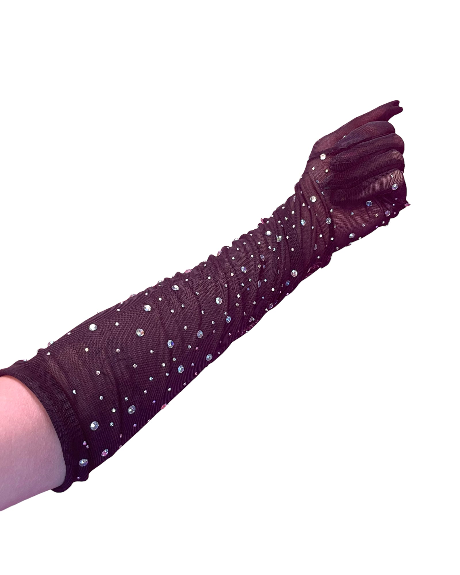 zwarte lange strass handschoenen, clubwear