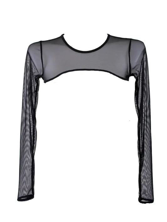 zwarte mesh shrug crop top